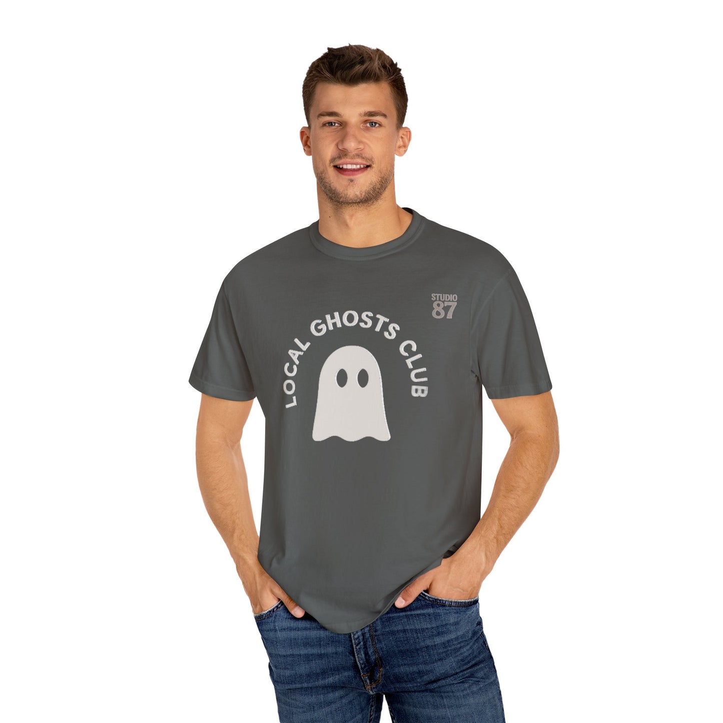 Local Ghosts Club Unisex Garment-Dyed T-shirt - Spooky Vibe for Halloween & Everyday Wear